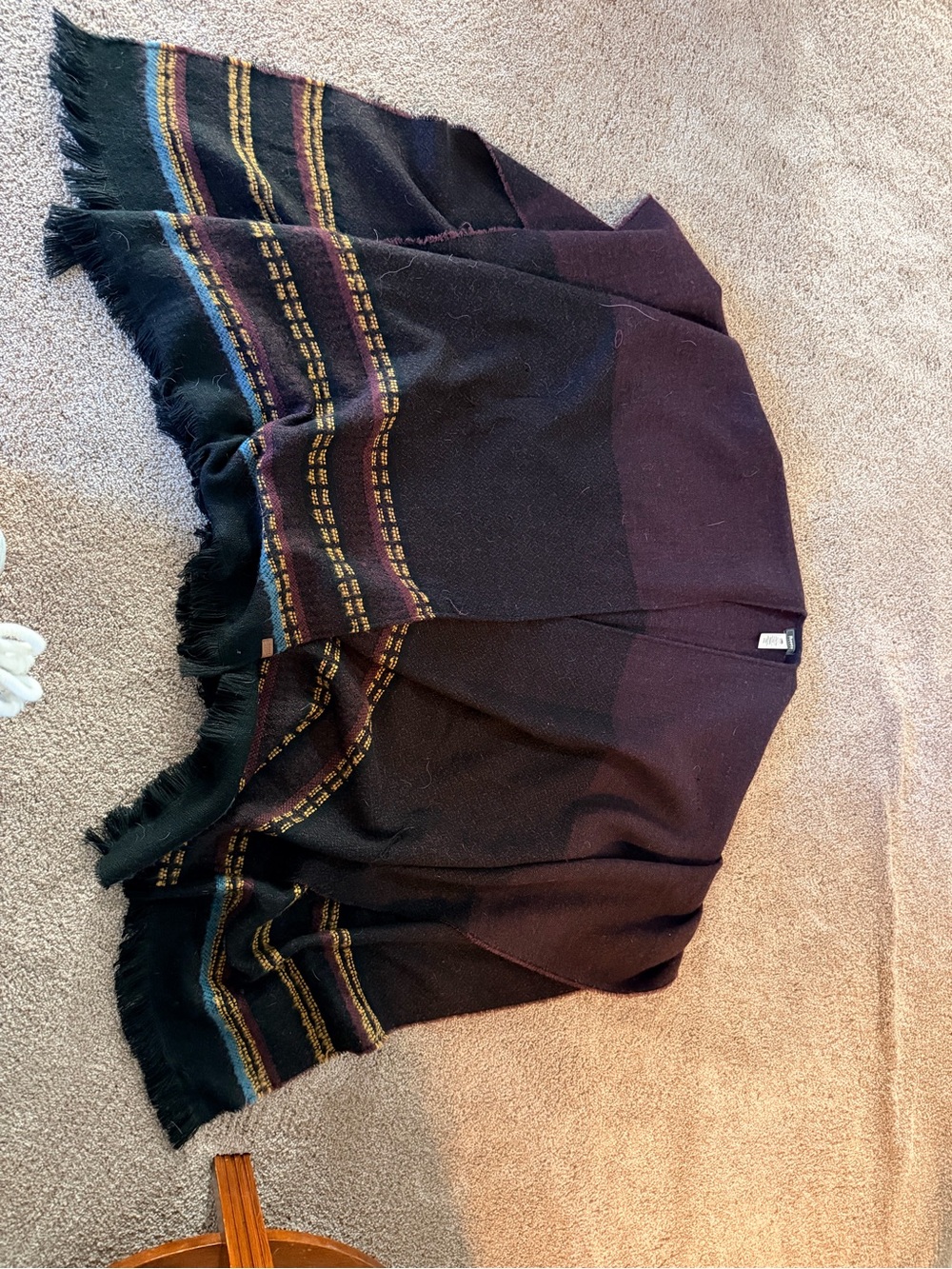 Roots Black and Deep Plum Fringed Poncho